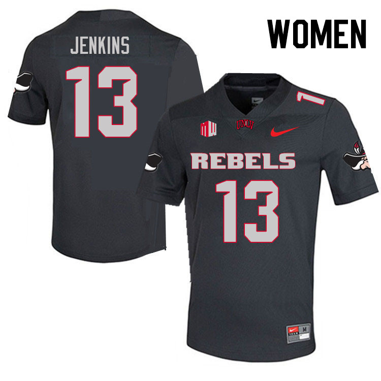 Women #13 Cameren Jenkins UNLV Rebels College Football Jerseys Stitched Sale-Charcoal - Click Image to Close